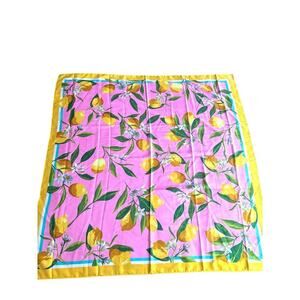 Pink Lemon Print Square Scarf | 90x90cm Summer Fruit Wrap Accessory